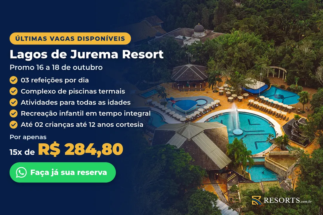 Promo de 16 a 18 de outubro no Lagos de Jurema Termas Resort, últimas vagas, em até 15x
